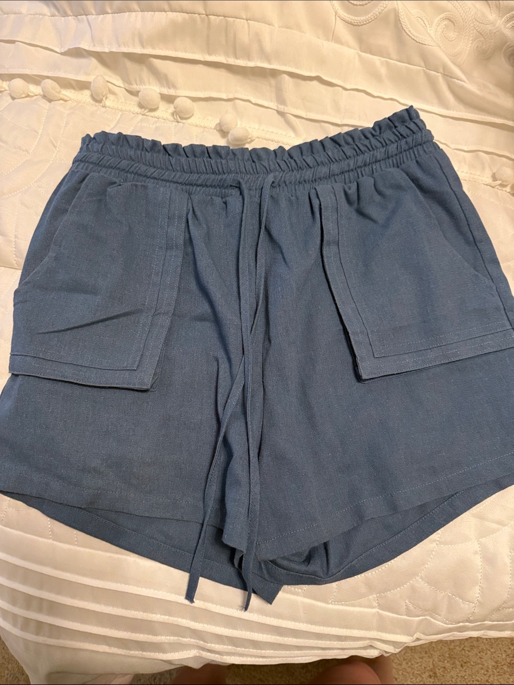 Women's Elastic Drawstring Athletic Shorts in Dusty Blue